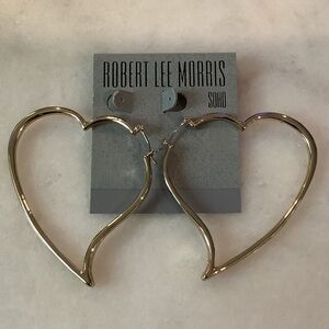 Robert Lee Morris Gold Open Heart Hoop Earrings, Brand New